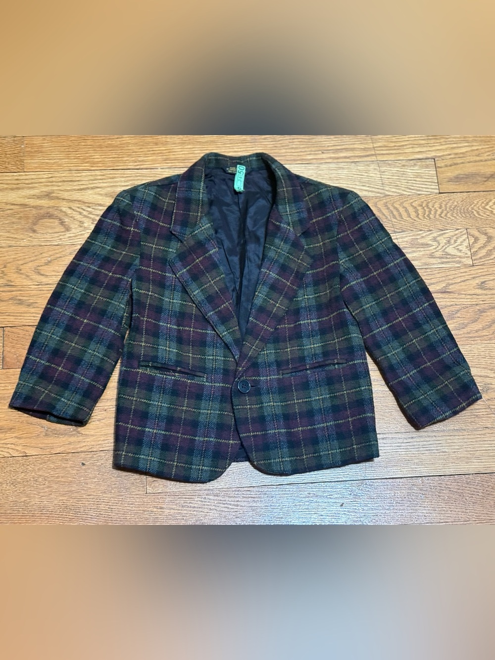 TFW KIDZ (5T) Plaid Dark Green/Burgundy Tartan Style Blazer w/One Button Closer